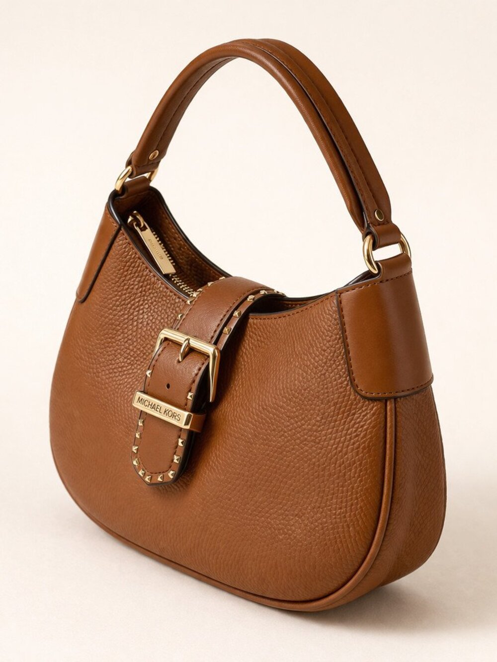 Michael Kors Lillian Small Leather Shoulder Bag Luggage Brown Studded Buckle